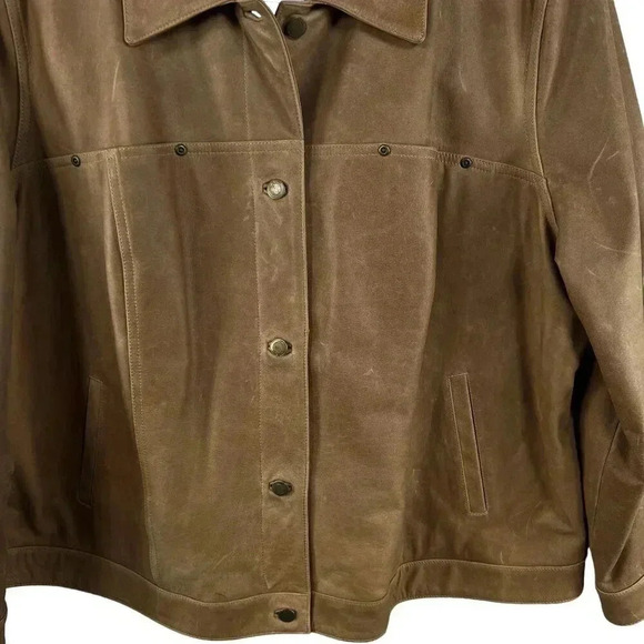 Talbots NEW Womens Plus Size 3XL Tan Leather Lined Bomber Jacket Factory Patena - Picture 15 of 15